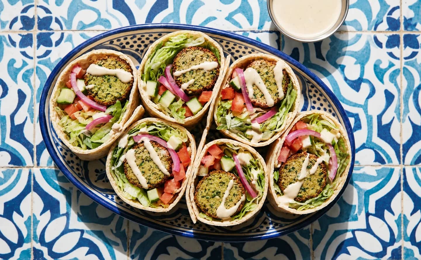 Falafel pita wraps with tahini sauce